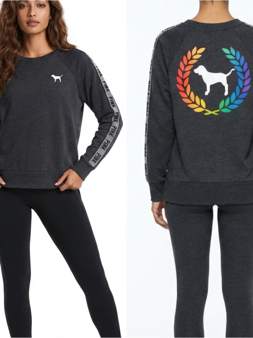 Victoria's Secret PINK Charcoal Gray Sweatshirt with Branded Tape